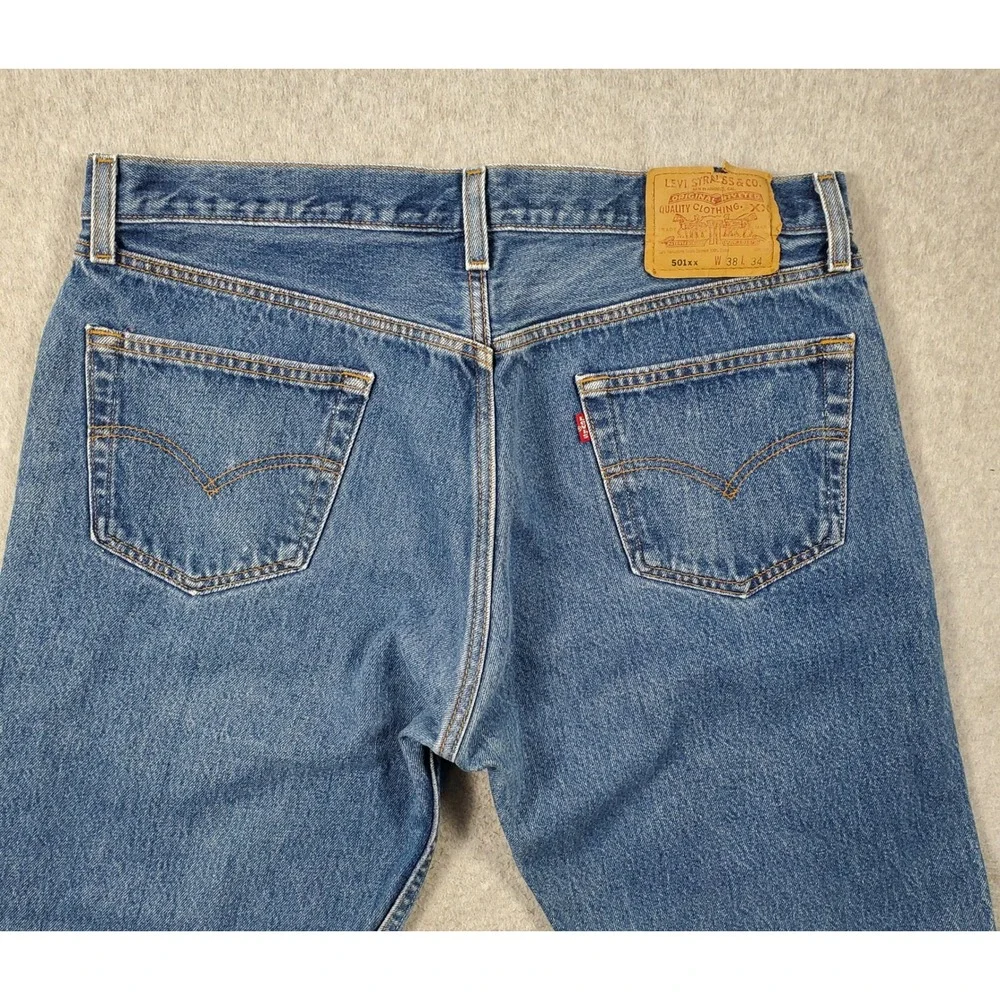Vintage Levis 501 Jeans FITS 34X25 tag 38x34 Blue Denim Button Fly 90s *Hemmed